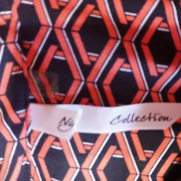 NY Collection Geometric Design Print Adjustable Sleeve Shirt Dress With Belt - Picture 3 of 7